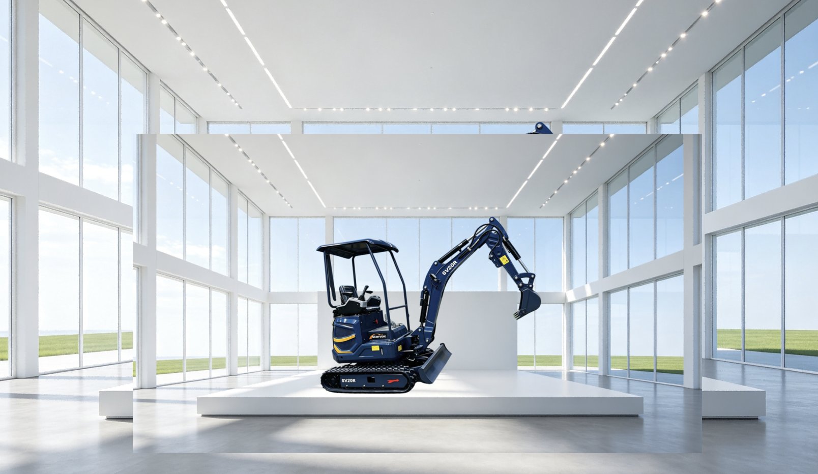 STARVOX SV20R mini excavator in showroom