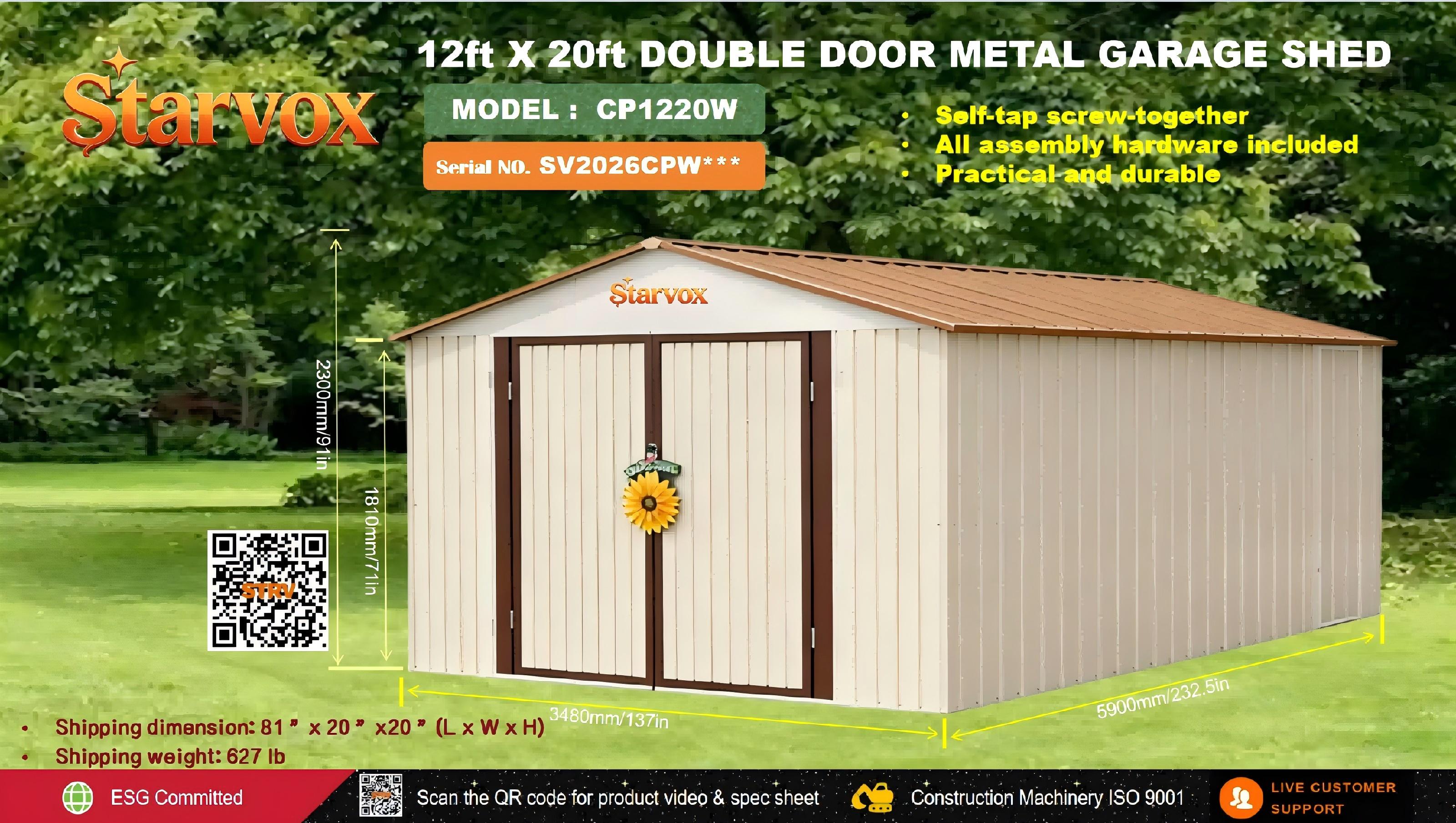 STARVOX CP1220W Double Metal Garage Shed